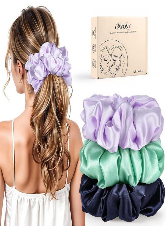 obeoby 3Pcs Satin Hair Scrunchies, Large Sleepy Hair Tie Scrunchie for Thick Curls Ponytail Holders Valentine's Day Gifts for Wife - Image 1